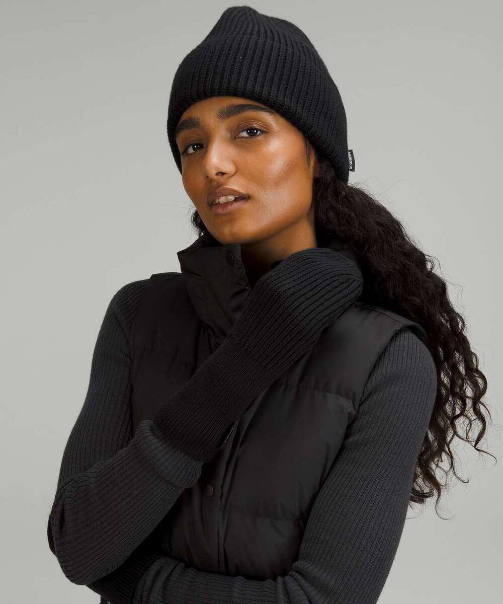 NWT Lululemon UNISEX Ribbed Merino Wool-Blend Knit Beanie L/XL BLACK MSRP $54